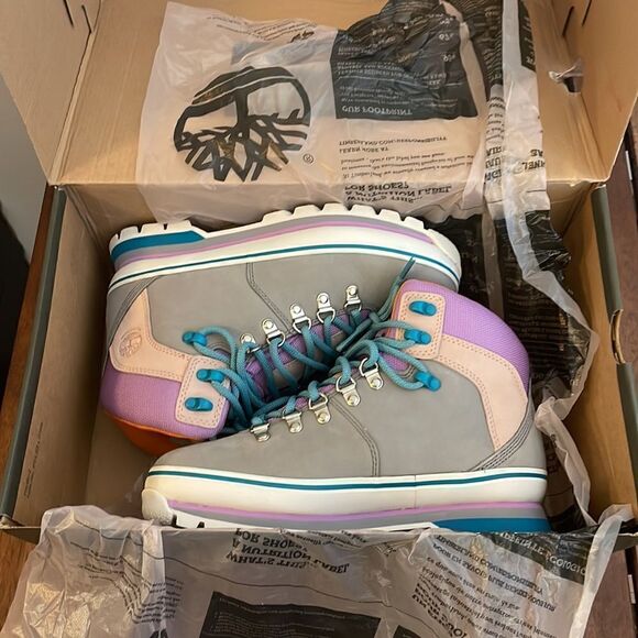 Timberland Euro Hiker Boots Gray Purple Turquoise Women 7.5(TB0A412WD52) - Picture 12 of 14